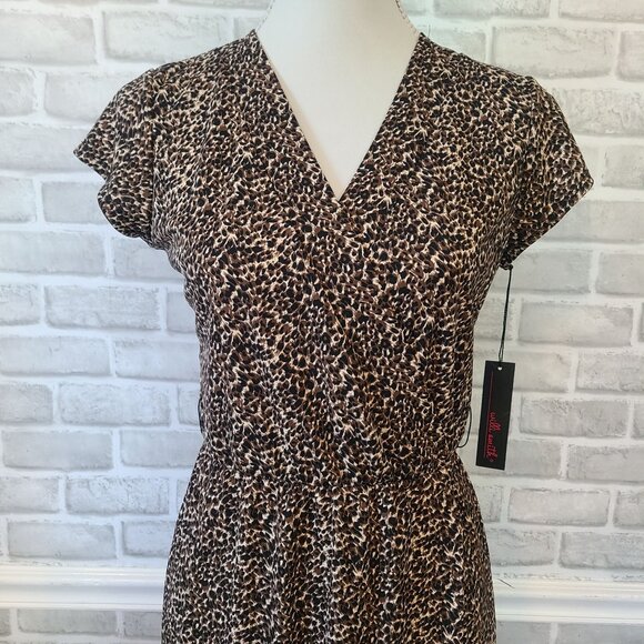 Vintage Willi Smith Cheetah Print Faux Wrap Midi Dress Mob Wife Retro Made USA M - Picture 2 of 7